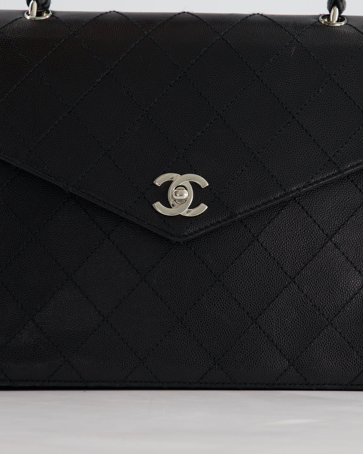 Chanel Vintage Black Top Handle Bag in Caviar Leather with Silver Hardware