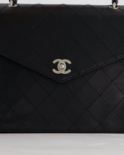 Chanel Vintage Black Top Handle Bag in Caviar Leather with Silver Hardware