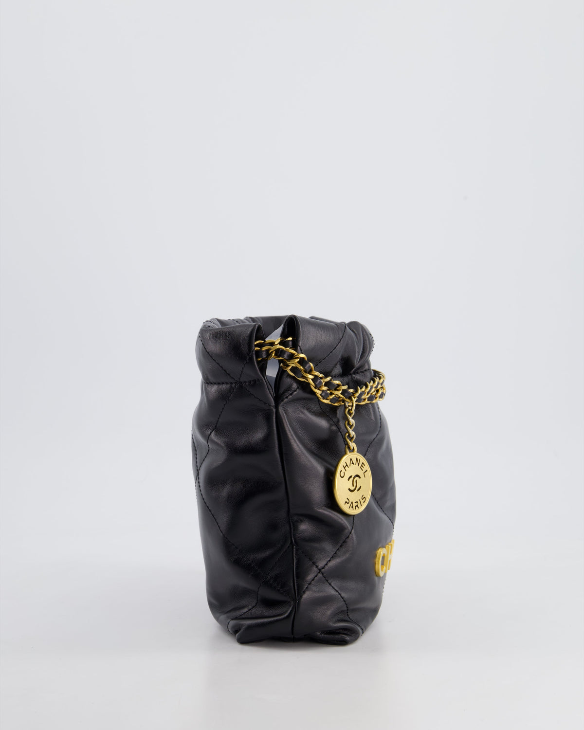 Chanel 22 Mini Hobo Bag in Black Shiny Lambskin with Brushed Gold Hardware