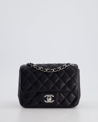 *HOT* Chanel Black Mini Square Flap Bag in Lambskin with Silver Hardware