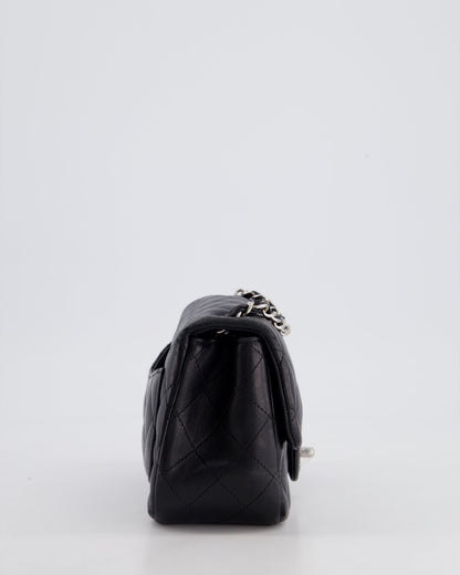 *HOT* Chanel Black Mini Square Flap Bag in Lambskin with Silver Hardware