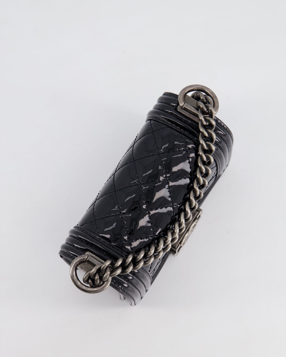 Chanel Black Patent Mini Boy Bag with Ruthenium Hardware