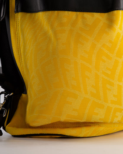Fendi Yellow Zucca FF Logo Backpack with Leather Flap Detail