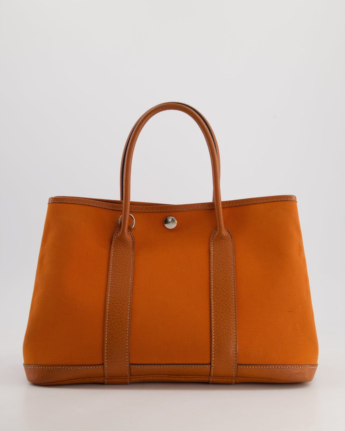 Hermès Garden Party 30cm Bag in Potiron Orange Canvas and Terre Battue Negonda Leather with Palladium Hardware