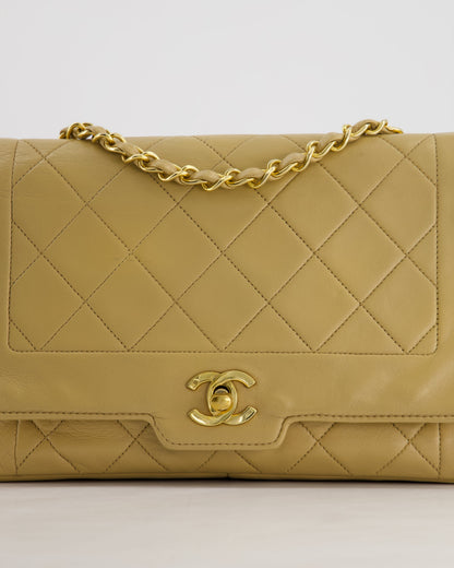 Chanel Vintage Beige Diana Flap Bag in Lambskin Leather with 24K Gold Hardware