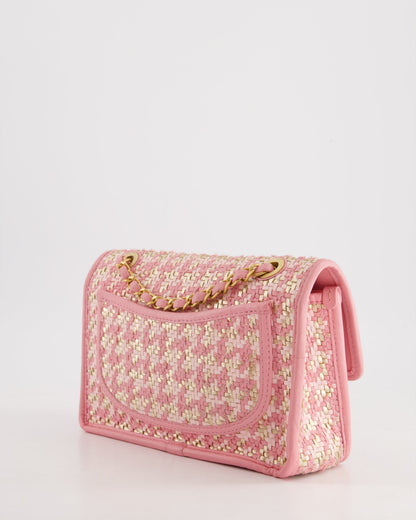 Chanel 23C Pink Woven Flap Bag with Leather Edge Detail and Brushed Gold Hardware