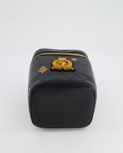 Chanel Vintage Black Lambskin Leather Embroidered Vanity Bag with 24K Gold Hardware