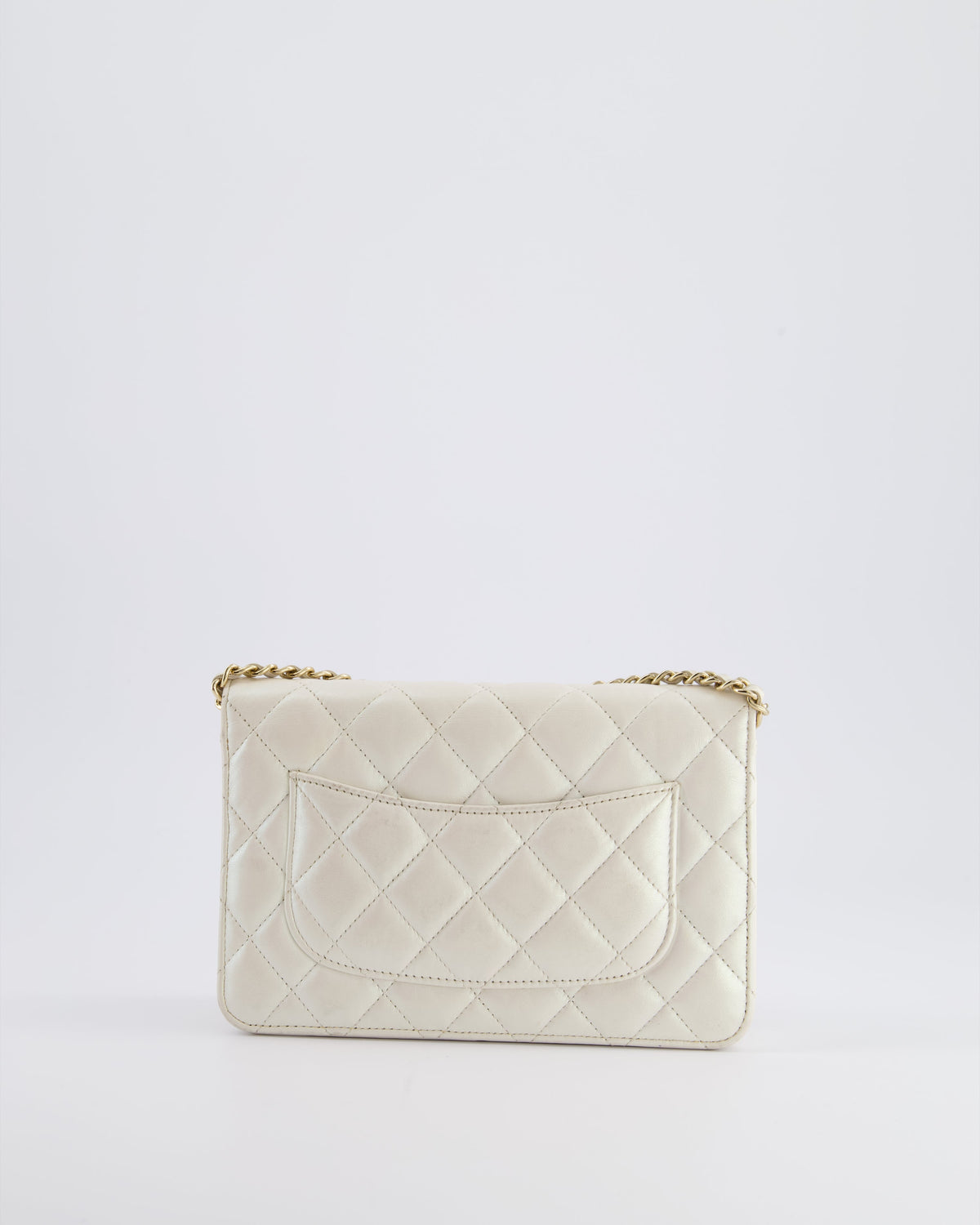 *HOT* Chanel Pearlescent Off-White Wallet on Chain Bag in Calfskin Leather with Champagne Gold Hardware