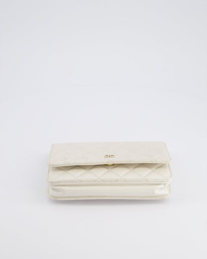*HOT* Chanel Pearlescent Off-White Wallet on Chain Bag in Calfskin Leather with Champagne Gold Hardware