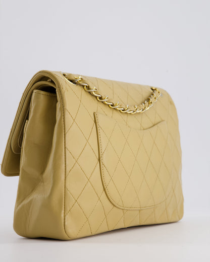 *FIRE PRICE* Chanel Vintage Chai Beige Classic Medium Stitched Edge Double Flap Bag in Lambskin Leather with 24K Gold Hardware