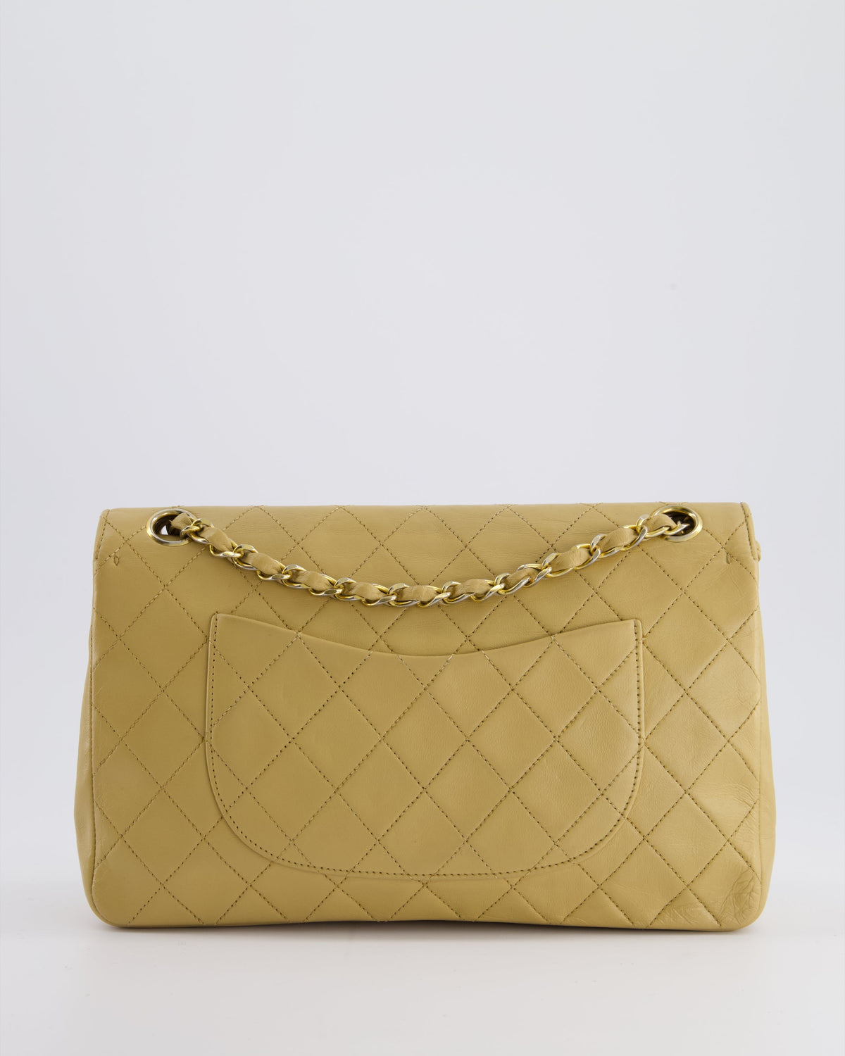 *FIRE PRICE* Chanel Vintage Chai Beige Classic Medium Stitched Edge Double Flap Bag in Lambskin Leather with 24K Gold Hardware