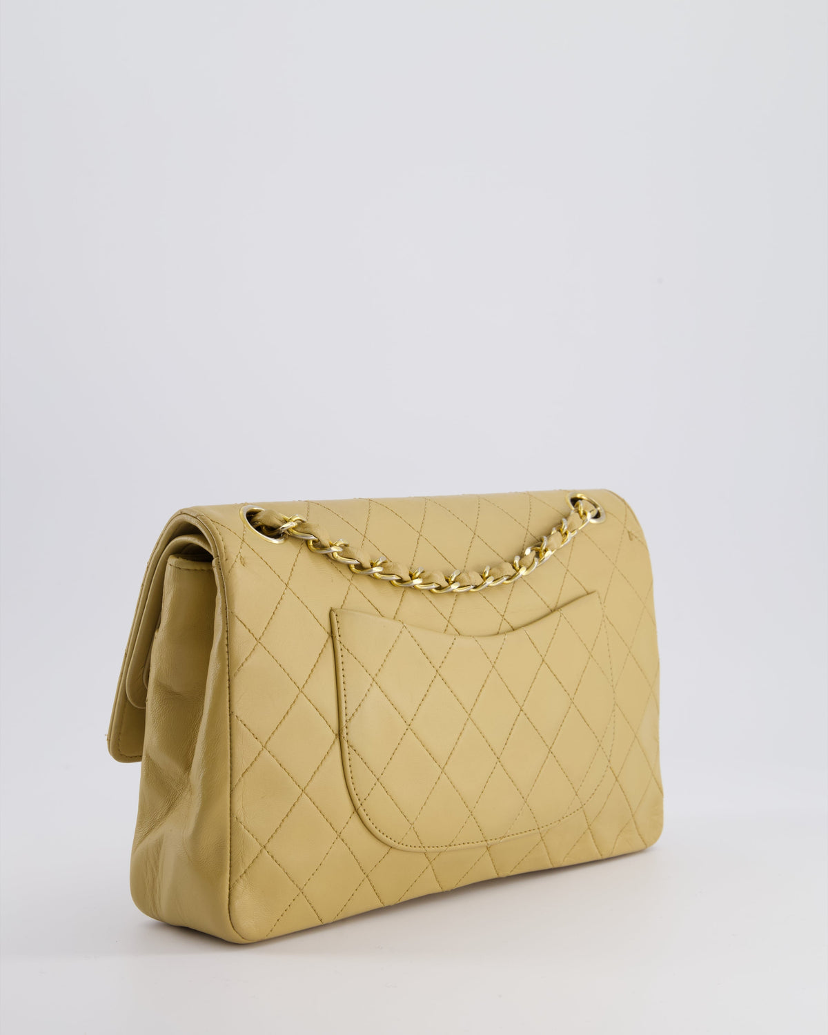 *FIRE PRICE* Chanel Vintage Chai Beige Classic Medium Stitched Edge Double Flap Bag in Lambskin Leather with 24K Gold Hardware