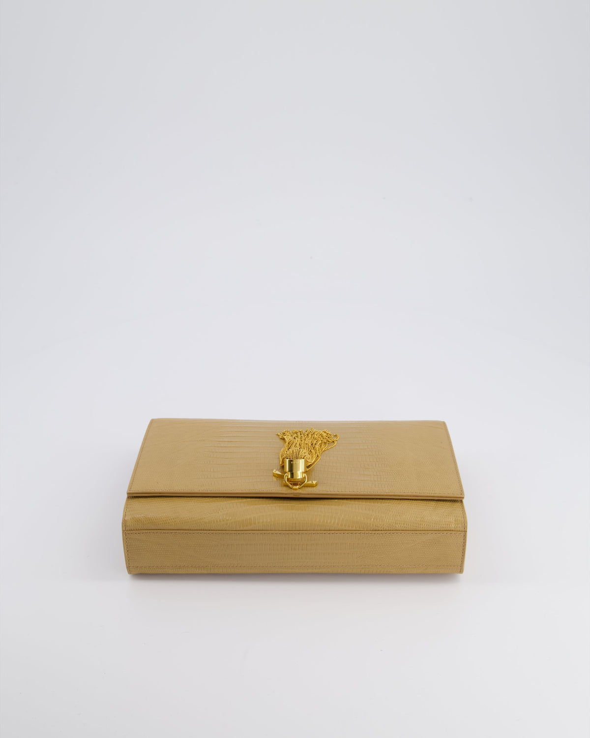 Saint Laurent Beige Lizard Embossed Kate Tassel Bag with Gold Hardware
