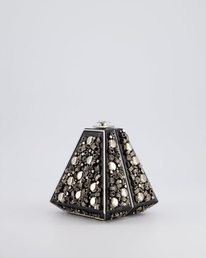 *RARE* Chanel 2012 Pre-Fall Paris-Bombay Collection Black Leather & Silver Hardware Detail Pyramid Evening Bag