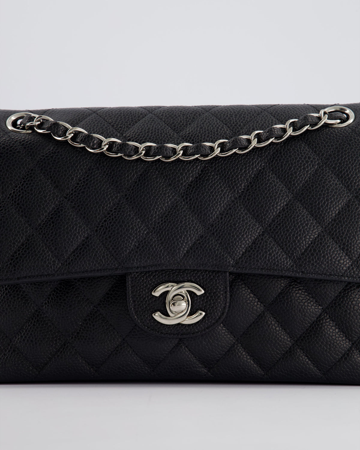 *HOT* Chanel Medium Black Classic Double Flap Bag in Caviar Leather with Silver Hardware