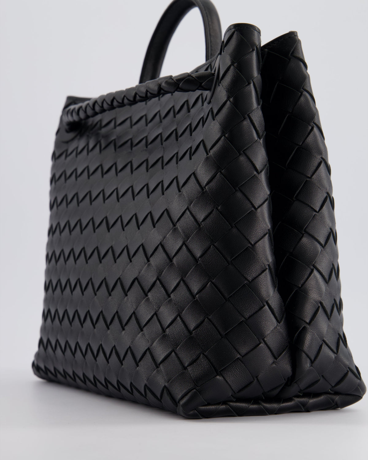 Bottega Veneta Black Andiamo Medium Intrecciato Leather Top Handle Bag with Sliding Cross-Body and Gold Knot Hardware RRP £4,030