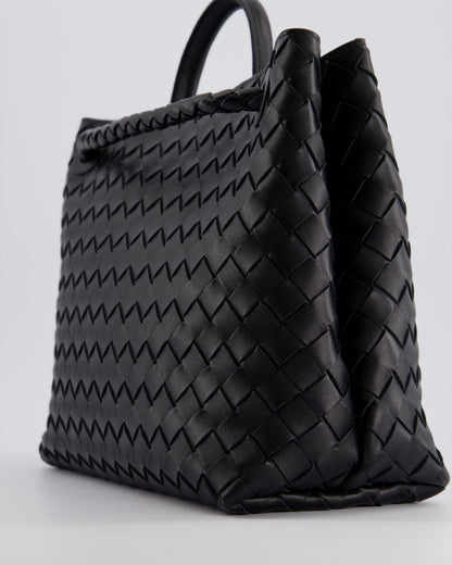 Bottega Veneta Black Andiamo Medium Intrecciato Leather Top Handle Bag with Sliding Cross-Body and Gold Knot Hardware RRP £4,030