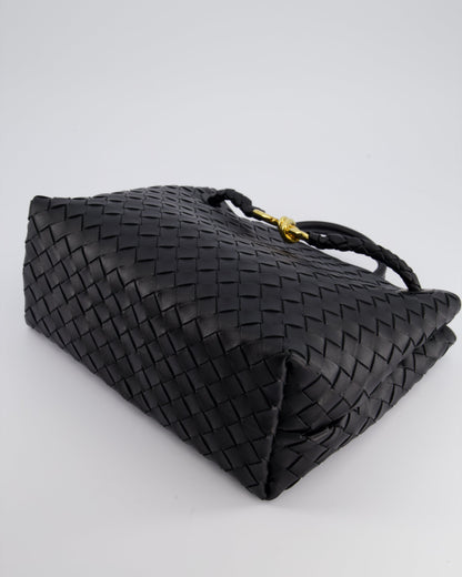 Bottega Veneta Black Andiamo Medium Intrecciato Leather Top Handle Bag with Sliding Cross-Body and Gold Knot Hardware RRP £4,030