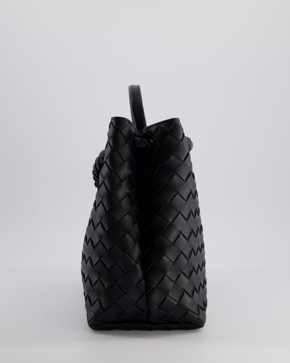 Bottega Veneta Black Andiamo Medium Intrecciato Leather Top Handle Bag with Sliding Cross-Body and Gold Knot Hardware RRP £4,030
