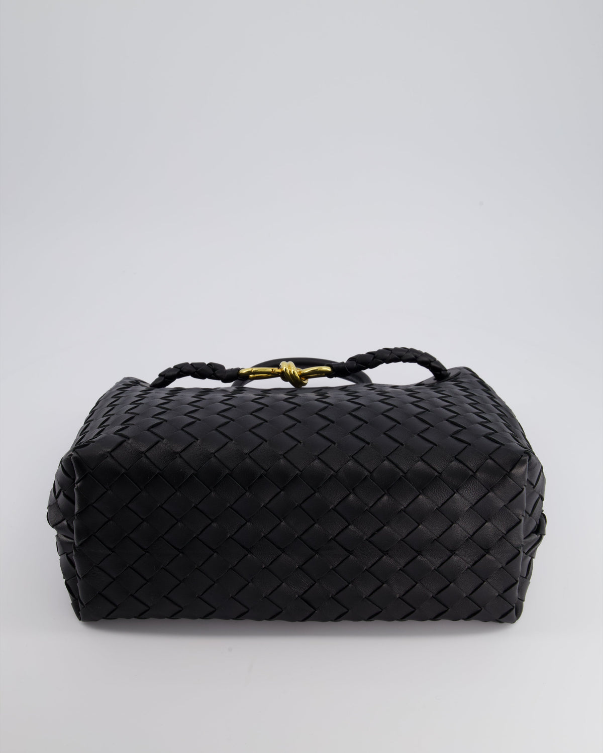 Bottega Veneta Black Andiamo Medium Intrecciato Leather Top Handle Bag with Sliding Cross-Body and Gold Knot Hardware RRP £4,030