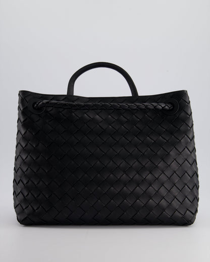 Bottega Veneta Black Andiamo Medium Intrecciato Leather Top Handle Bag with Sliding Cross-Body and Gold Knot Hardware RRP £4,030