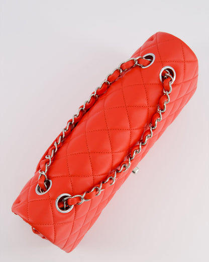 Chanel Scarlet Red Medium Classic Double Flap Bag in Lambskin Leather with Silver Hardware