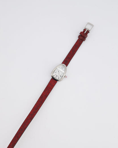 Bvlgari Stainless Steel & Diamond Serpenti Watch 32mm with Red Python Strap