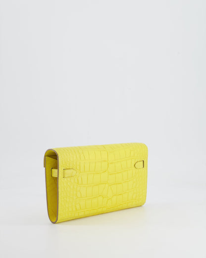 *RARE* Hermès Kelly To Go Bag in Jaune Mimosa Alligator Mississippiensis Leather with Gold Hardware