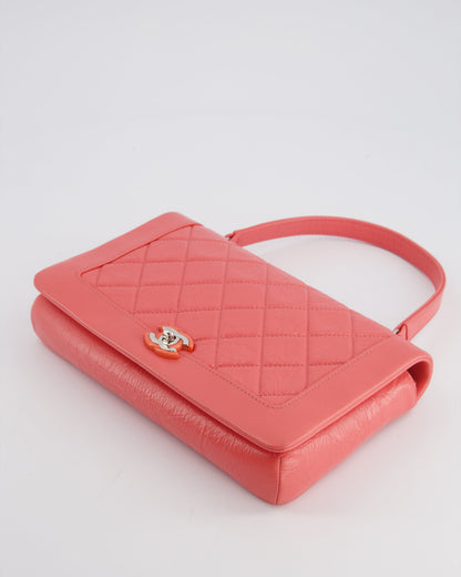 Chanel Pink Patent Crinkled Calfskin Leather Flap Bag with Enamel CC Logo and Silver Hardware