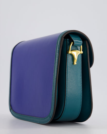 Gucci Horsebit 1955 Small Shoulder Bag in Blue and Green with Gold Hardware RRP £2,650