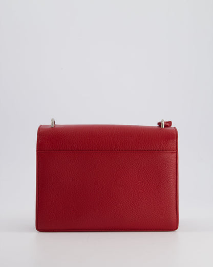 Saint Laurent Red Medium Leather Sunset Bag in Grained Calfskin Leather with Antique Silver Hardware &amp; Leather Strap RRP £1,930
