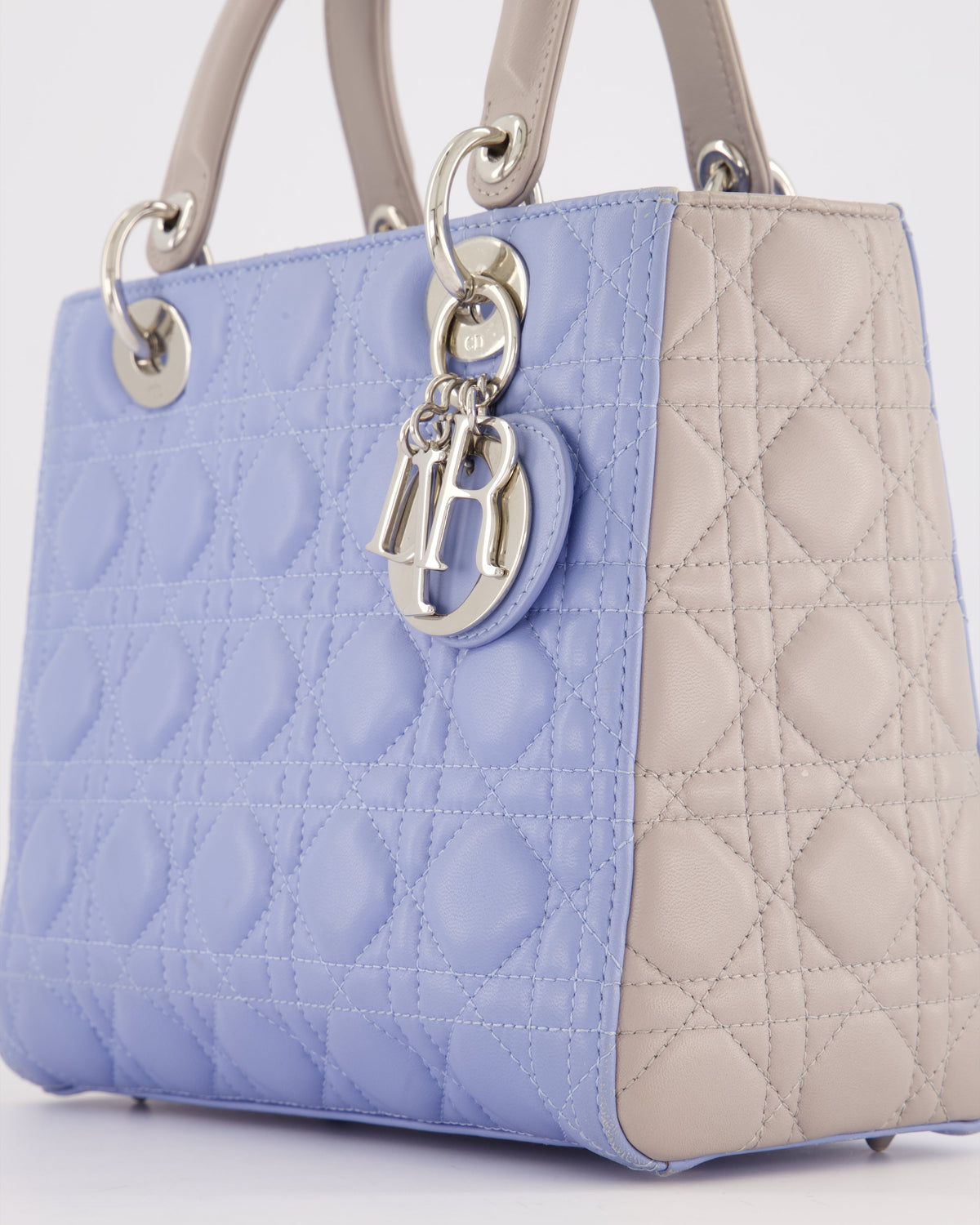 Christian Dior Celeste & Light Grey Medium Lady Dior Bag in Cannage Lambskin with Silver Hardware RRP £5,300