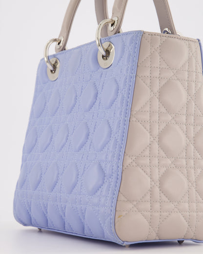 Christian Dior Celeste & Light Grey Medium Lady Dior Bag in Cannage Lambskin with Silver Hardware RRP £5,300