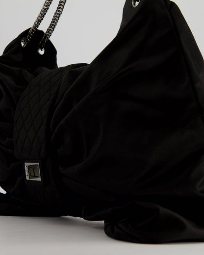 Chanel Black Large Satin Bow Reissue Shoulder Bag with Quilted Flap Detail and Silver Hardware