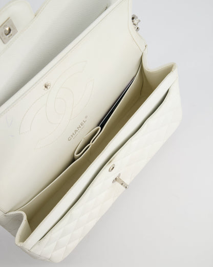 Chanel White Jumbo Classic Double Flap Bag in Caviar Leather with Silver Hardware