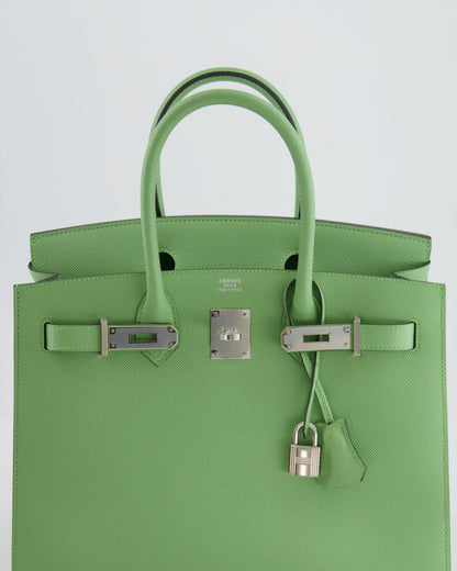 *RARE* Hermes Birkin 30cm Sellier Bag in Vert Criquet Epsom Leather with Palladium Hardware