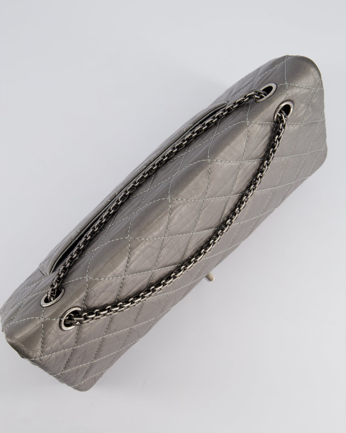 Chanel 2.55 Jumbo Reissue Bag in Metallic Grey Crumpled Calfskin Leather With Gunmetal Hardware