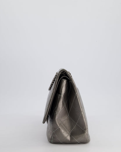 Chanel 2.55 Jumbo Reissue Bag in Metallic Grey Crumpled Calfskin Leather With Gunmetal Hardware
