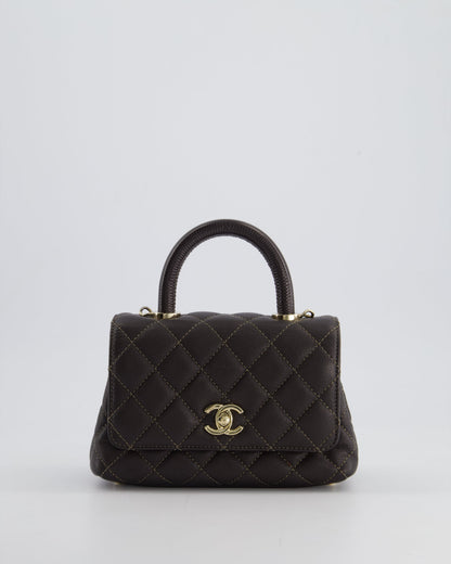 Chanel Mini Coco Top Handle Bag in Dark Brown Caviar Leather with Champagne Gold Hardware