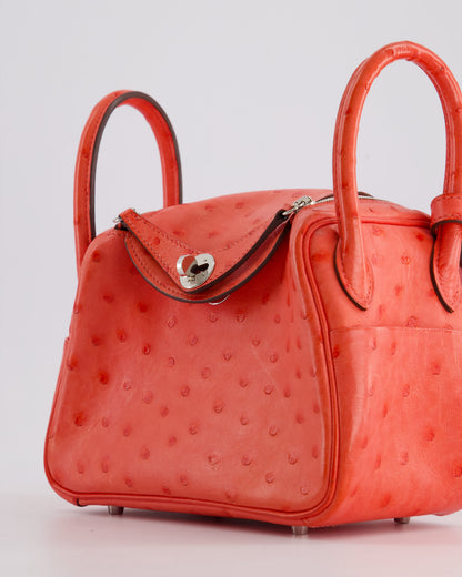 Hermès Mini Lindy Bag in Bougainvillea Ostrich Leather with Palladium Hardware