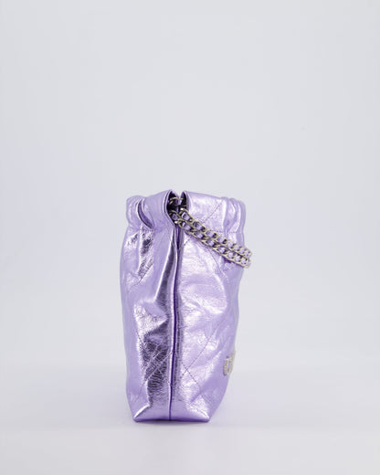 *RARE* Chanel Mini 22 Bag in Metallic Lilac Aged Shiny Calfskin with Brushed Silver Hardware