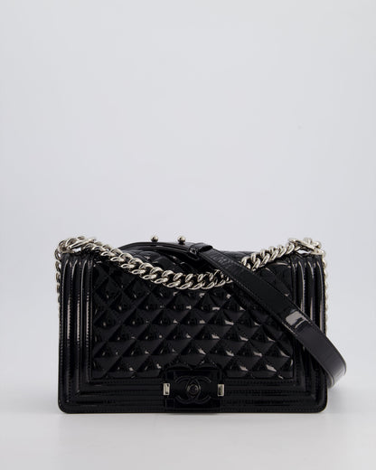 *FIRE PRICE* Chanel Black Patent Medium Boy Bag with Black and Silver Hardware