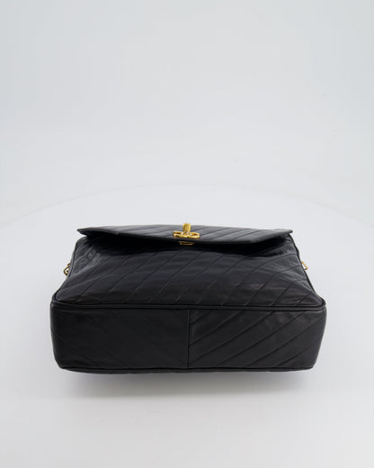 Chanel Vintage Black Large Camera Bag in Lambskin Leather with Front Pocket with 24k Gold Hardware