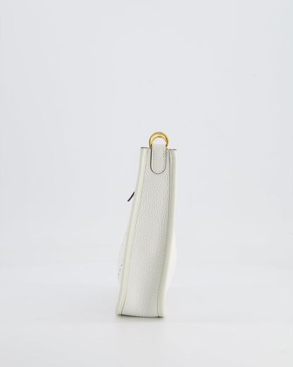 Hermès Mini Evelyne Bag in White Clemence Leather with Gold Hardware and White Canvas Strap