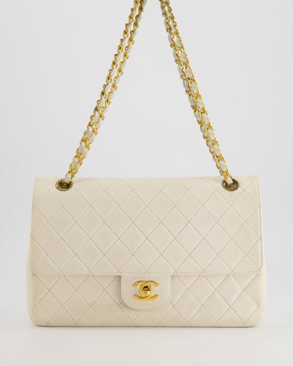Chanel Vintage White Medium Classic Double Flap Bag in Lambskin Leather with 24K Gold Hardware