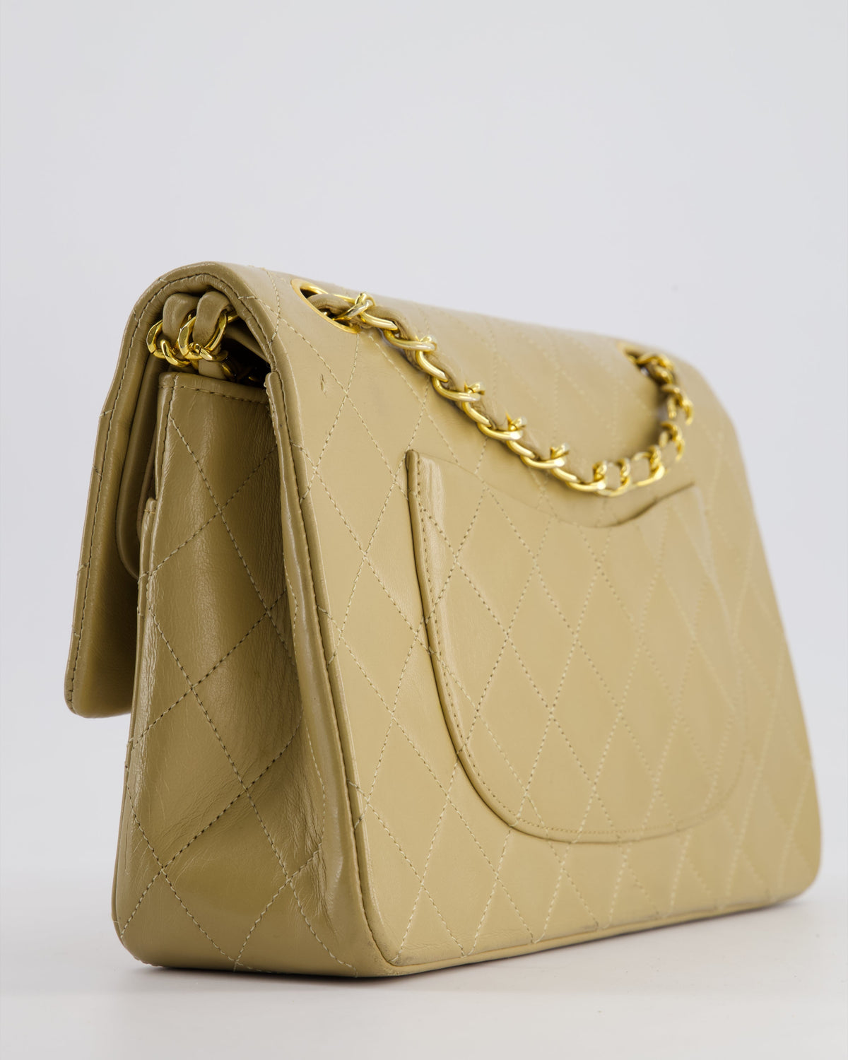 Chanel Vintage Beige Medium Double Flap Bag in Lambskin Leather with 24K Gold Hardware
