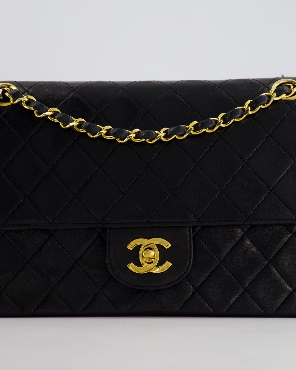 Chanel Vintage Black Medium Classic Double Flap Bag in Lambskin Leather with 24K Gold Hardware