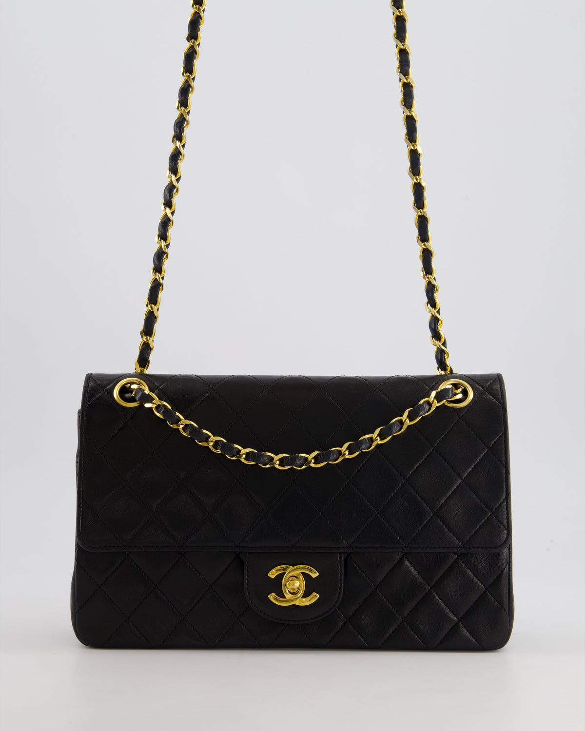 Chanel Vintage Black Medium Classic Double Flap Bag in Lambskin Leather with 24K Gold Hardware