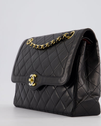 Chanel Black Double Flap Bag in Lambskin Leather with Mixed Hardware