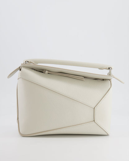 Loewe White Small Puzzle Edge Bag in Grained Calfskin Leather with Silver Hardware RRP £2,550